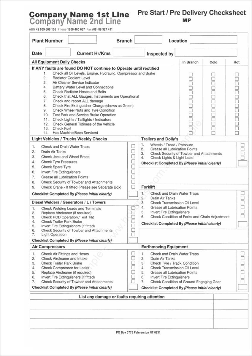 pre start checklist: Vehicle Pre Start Checklist - Text Logo